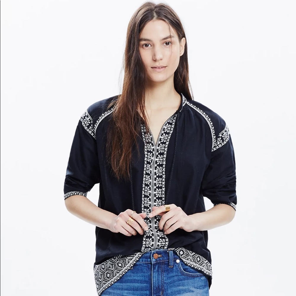 Madewell Camelia Embroidered Tassel Tunic Top